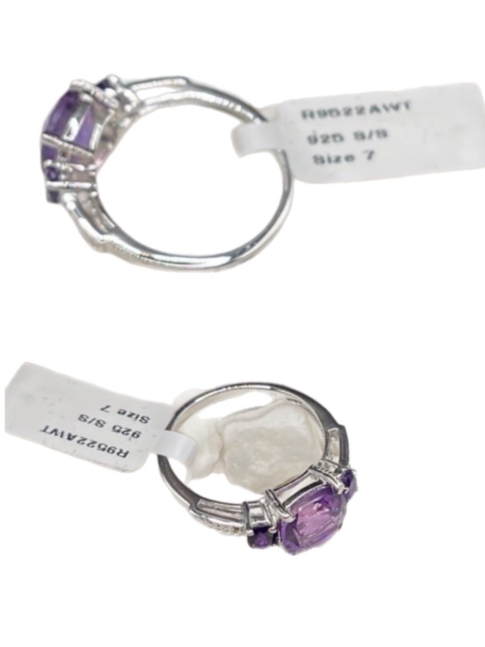 Amethyst 3 Stone 1.80 CTW Designer Ring Set in Sterling Silver: Size 7 NWT - Picture 8 of 17